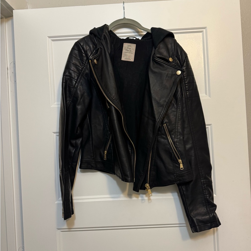 Black Leather Jacket with Gold Accents